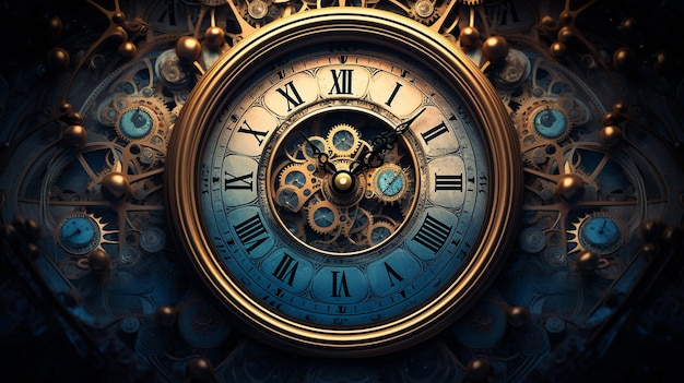 Time Echoes Quest'opera d'arte ritrae magistralmente un regno surreale in cui una serie di quadranti di orologi e clessidre dal design intricato convergono creando un'affascinante sinfonia di motivi ripetuti