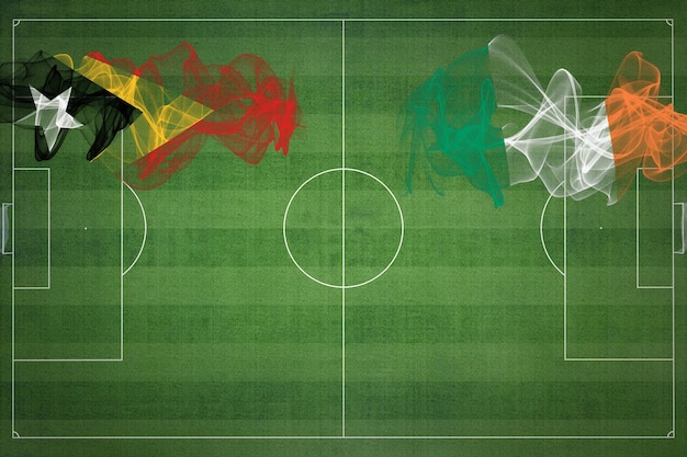 Timor Est vs Irlanda partita di calcio colori nazionali bandiere nazionali campo di calcio partita di calcio concetto di concorrenza spazio di copia