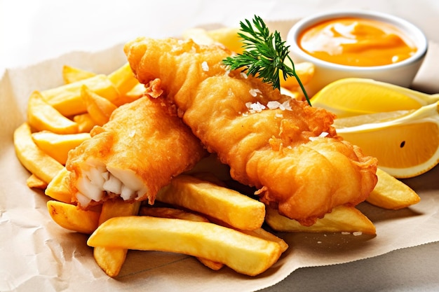 Tipico fish and chips inglese generato da Ai