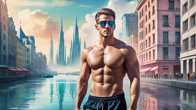 Tipo di fitness maschile uomo uomo bodybuilder sollevatore di pesi muscoli visibili