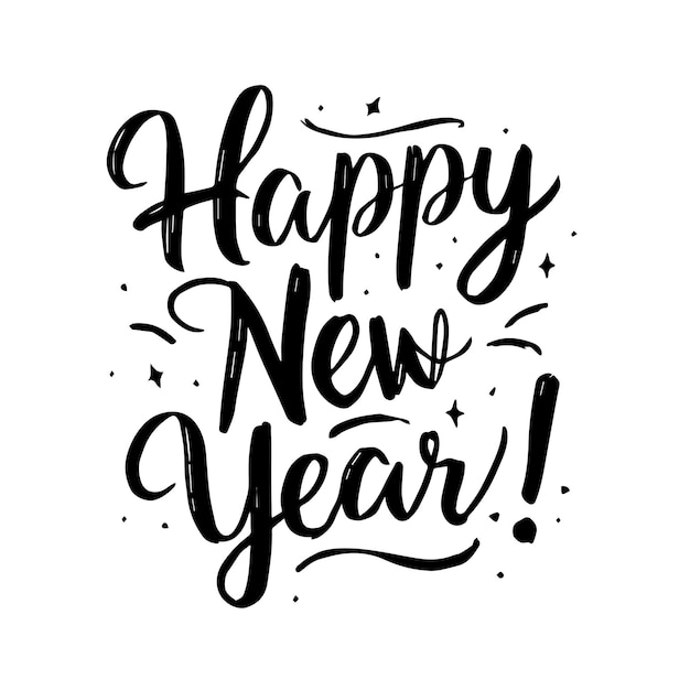 Tipografia festiva Buon anno nuovo in caratteri casuali scritti a mano su sfondo bianco