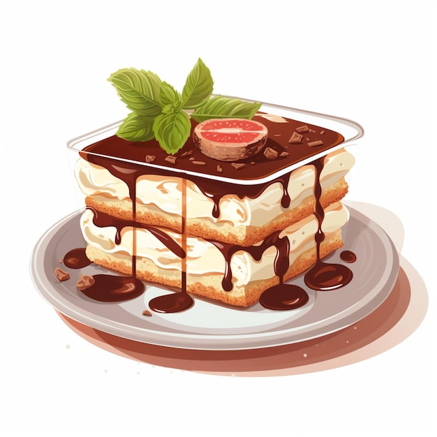 Tiramisu 2d cartone animato ad illustrazione vettoriale su sfondo bianco