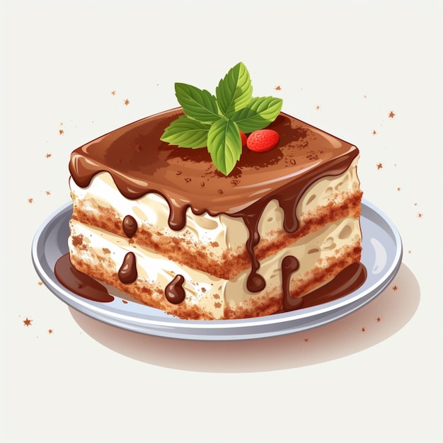 Tiramisu 2d cartone animato ad illustrazione vettoriale su sfondo bianco