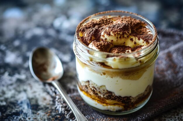 Tiramisu ad alto angolo in barattolo piccolo