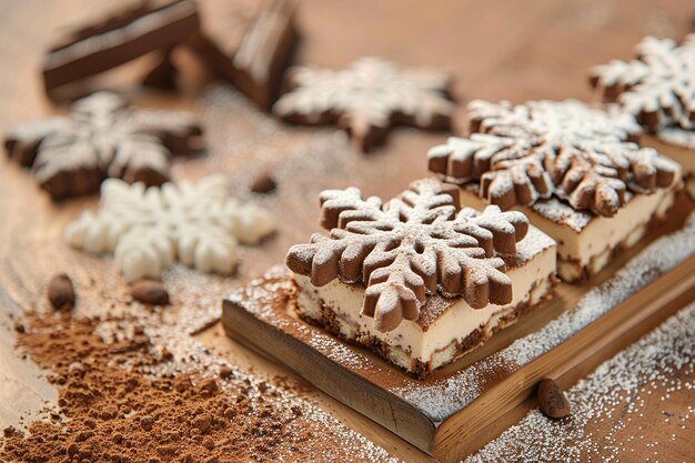Tiramisu con un po' di fiocchi di neve in polvere di cacao