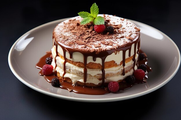 Tiramisu dessert su un piatto Generative Ai