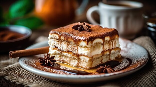 Tiramisù dolce italiano con caffè e cannella Generative Ai