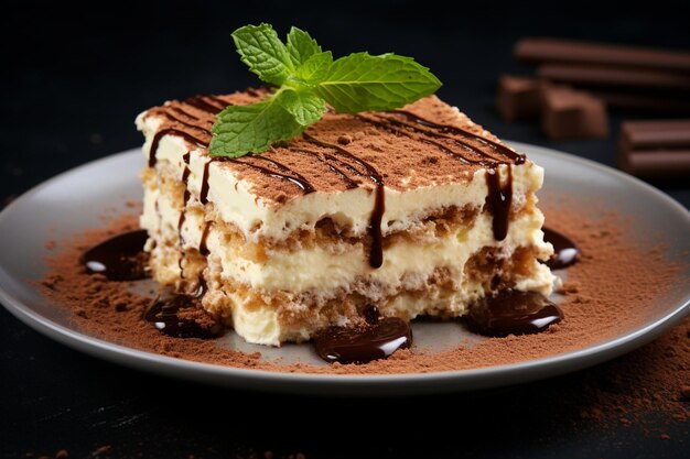 Tiramisu tradizionale su un piatto bianco