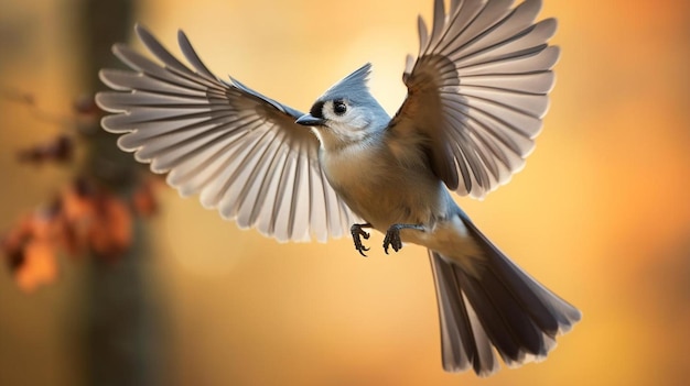 Titmouse in volo da vicino