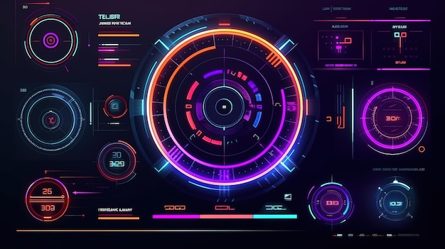 Titoli di richiami futuristici in stile HUD HudGUI per la progettazione dello sfondo del gioco Sfondo tecnologico Dati digitali IA generativa