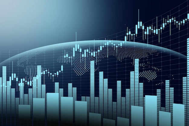 Titoli e crescita, grafico statistico che mostra le fluttuazioni dei flussi finanziari e dei valori economici, quadro medio annuo del sistema finanziario.