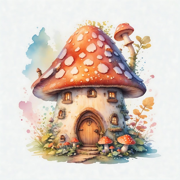 Toadstool Yuletide Whimsy Acquarello Cartoon Funghi Celebrazione di Natale