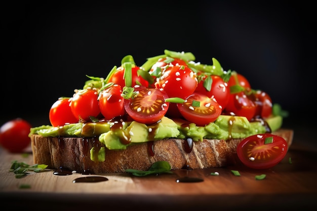 Toast di avocado condito con pomodorini