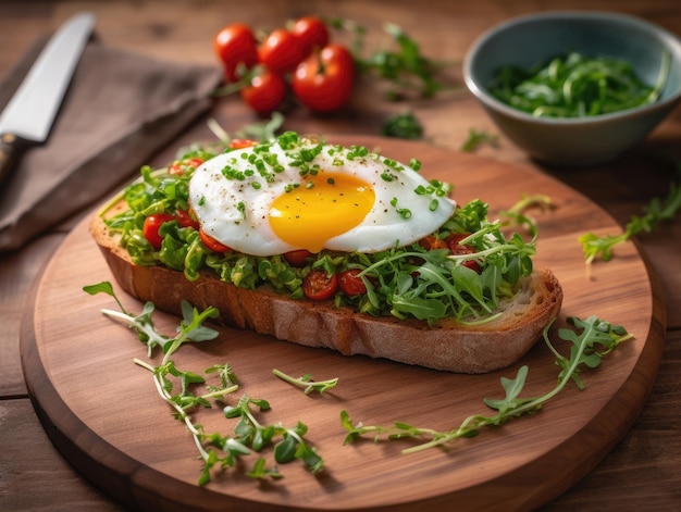 Toast di avocado verde vibrante con uovo fritto Generative Ai