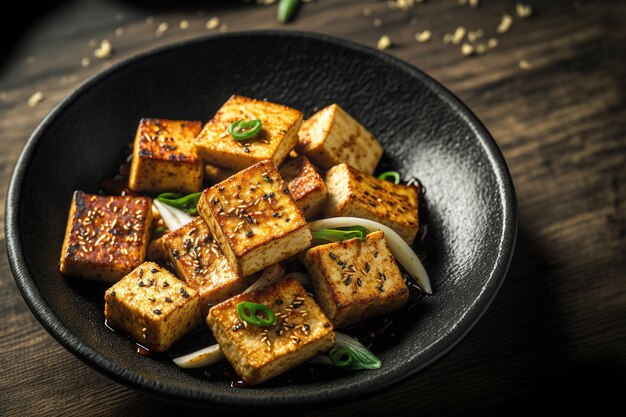 Tofu croccante con sale e pepe sano cibo vegano e vegetariano