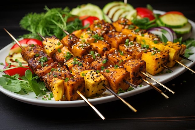 Tofu e senape al miele Tempeh Skewers