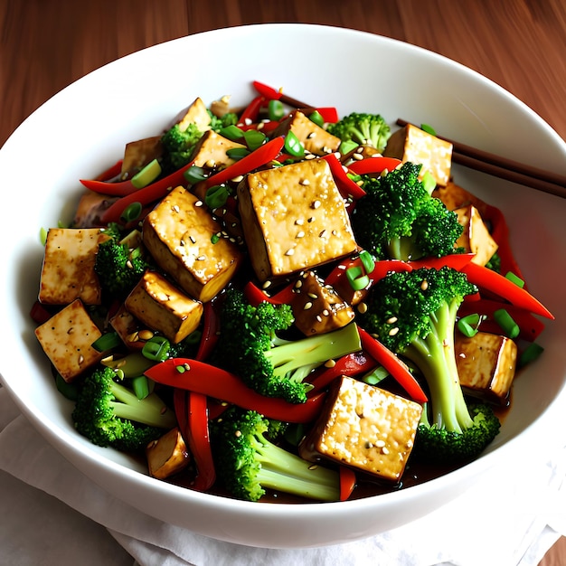 Tofu Stir Fry su piatto arte generativa di AI