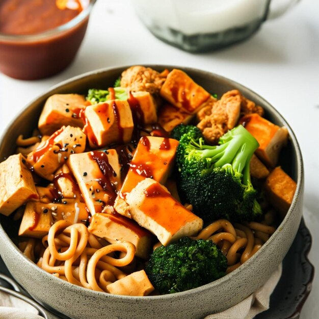 Tofu Udon con broccoli e semi di sesamo