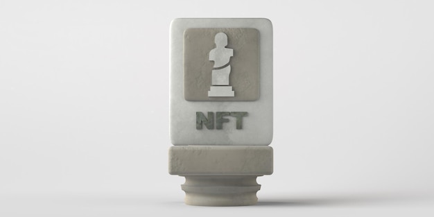 Token non fungibile di arte digitale NFT di scultura in marmo Illustrazione 3D Spazio di copia