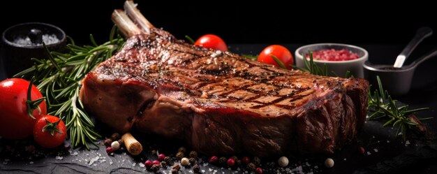 Tomahawk rib beef steak su griglia nera Generative ai