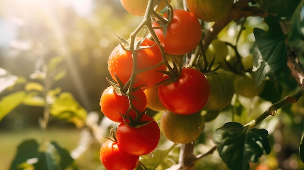 Tomati rossi freschi su un ramo AI generativa AI generata