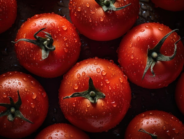 Tomato fresco con gocce d'acqua Close Up Full frame background top view