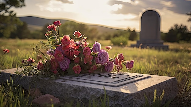 Tomba del cimitero con fiori