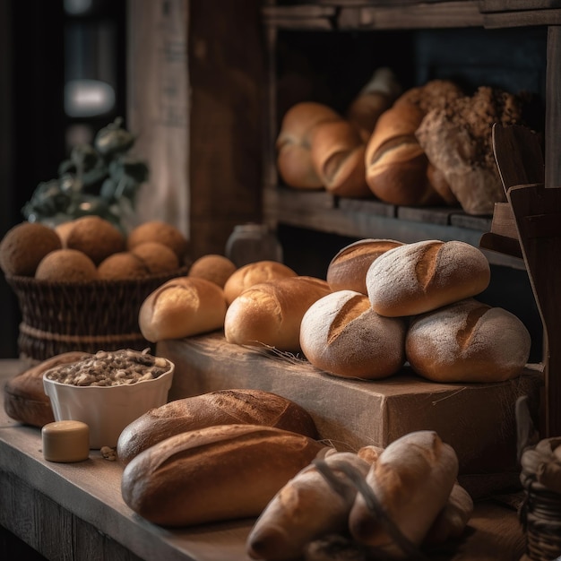 Tonalità tenui del pane e dei prodotti da forno nell'intelligenza artificiale generativa del negozio di panetteria