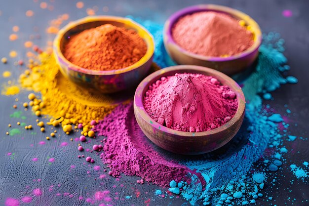 Tonalità vibranti di polvere colorata che celebra la festa di Holi in India Concept Colori festivi Tradizione indiana Festa di Holi Colore polvere vibrante Celebrazioni