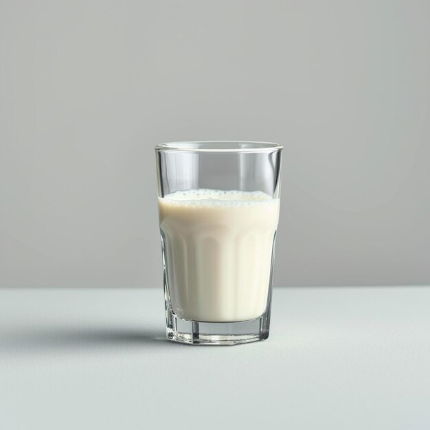 Toni neutri Vista laterale del bicchiere di latte su sfondo grigio per le dimensioni dei post sui social media