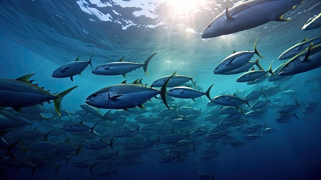 Tonni nell'oceano Banco di tonni nell'oceano Tonno Generativo AixA