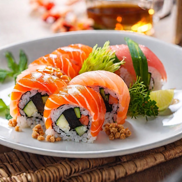 Tonno sushi sul piatto bianco