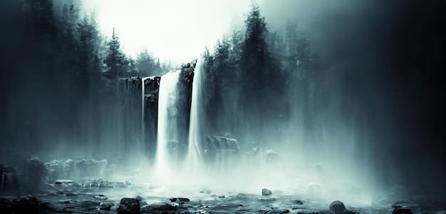 Tono scuro cascata sfondo fantasia fiume bosco in natura cascata sulla collina riempito