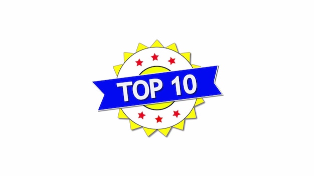 Top 10 badge con stelle e nastro su sfondo bianco