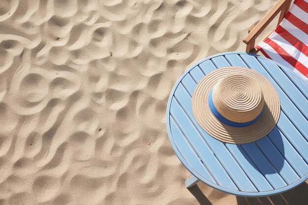 Top view accessori da spiaggia sfondo blu estate immagine di alta qualità su sfondo bianco