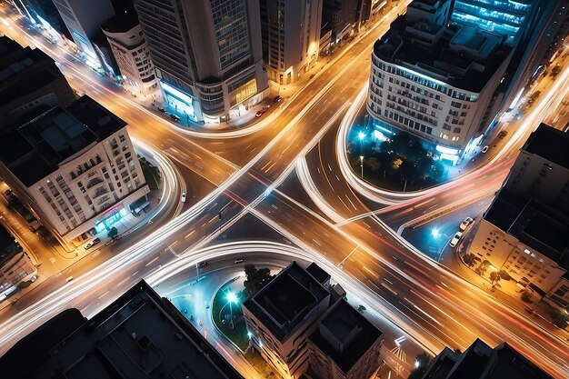 Top view dell'incrocio in una città prospera time lapse di auto lunga velocità dell'otturatore