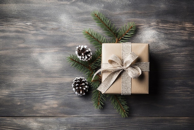 Top View of Christmas Gift over Light Tavolo in legno creato con strumenti generativi di IA