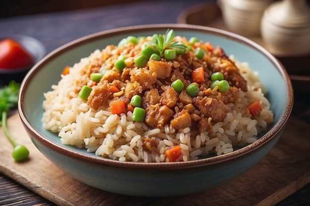 Top view un piatto tradizionale azero syabzi pilaf carne fritta con verdure e riso bollito