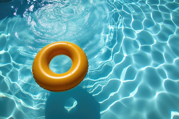 TopView di un anello di piscina gonfiabile che galleggia sull'acqua