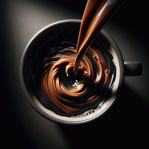 topview illustrazione ultrarealista di un primo piano di versare caffè in un bicchiere