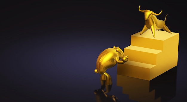 Toro d&#39;oro della rappresentazione 3d e contenuto di affari dell&#39;orso.