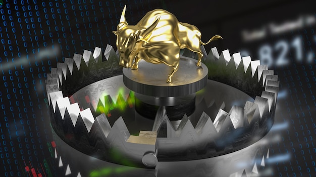 Toro d'oro e trappola per il rendering 3d del concetto di business