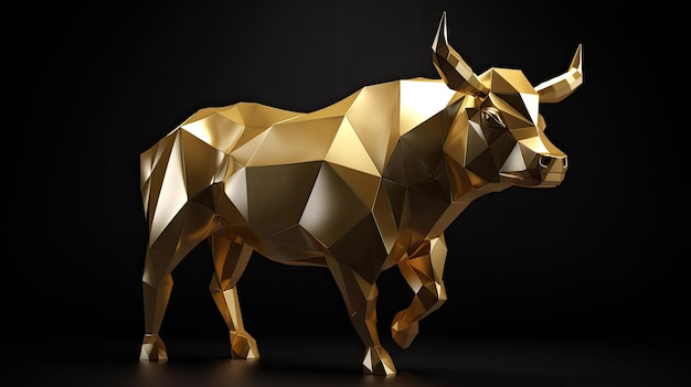 Toro in stile origami oro su sfondo nero Stile artistico 3D con tecnologia generativa AI