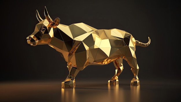 Toro in stile origami oro su sfondo nero Stile artistico 3D con tecnologia generativa AI