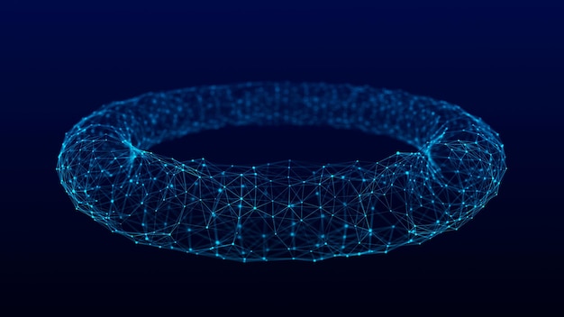 Toro wireframe dinamico astratto su sfondo blu Il flusso di dati scientifici Tecnologia digitale futuristica Rendering 3D