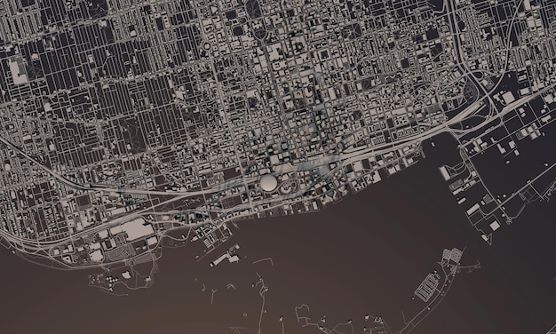 Toronto canada mappa della città d rendering vista satellitare aerea