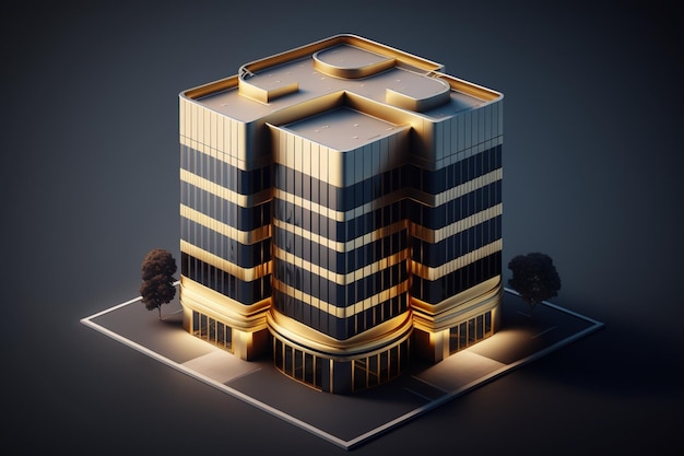 Torre 3D su un'area appiattita, grafica generata dall'intelligenza artificiale