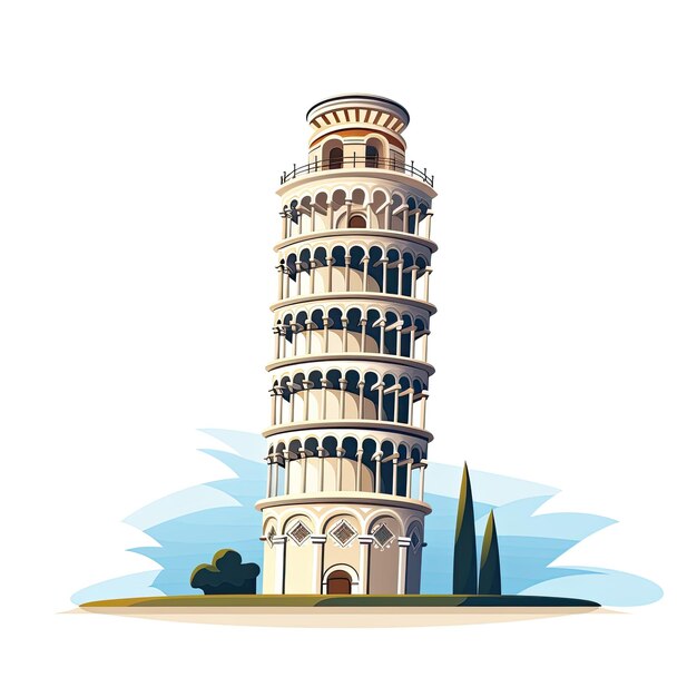 Torre di Pisa Italia Illustrazione vettoriale isolata su sfondo bianco