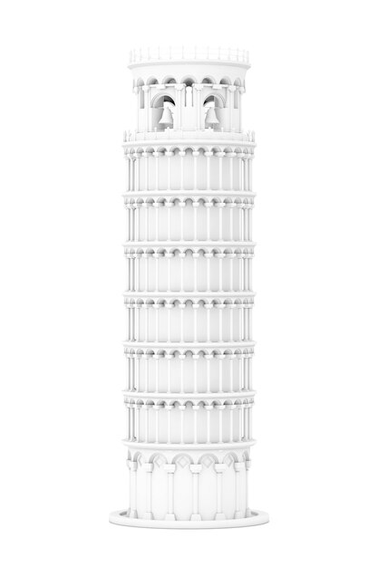 Torre di Pisa pendente bianca su sfondo bianco. Rendering 3D