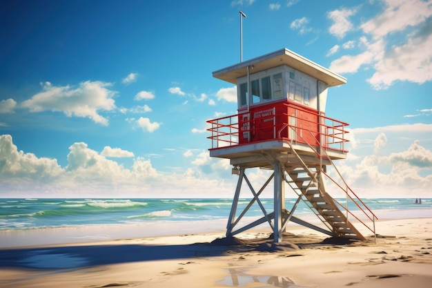 Torre di salvataggio su una spiaggia che simboleggia la sicurezza AI generativa